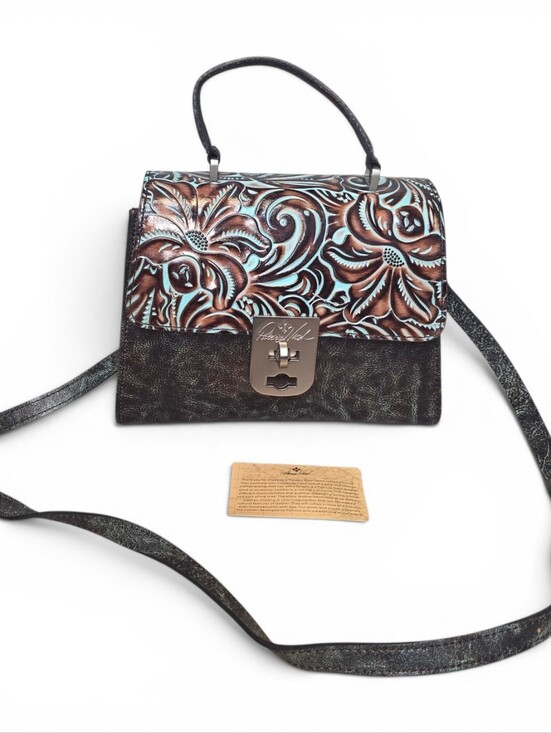 Patricia Nash Handbags - Patricia Nash Tooled Leather Chauny Satchel In Turquoise, Black
